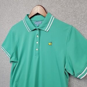 Magnolia Lane Green And White Masters Augusta Polo Shirt Mesh Pique Women's L